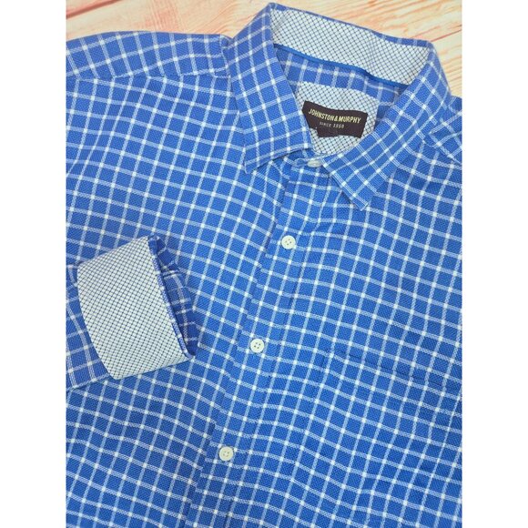 Johnston & Murphy Mens Blue Check Jacquard Dress Shirt Large - Picture 4 of 8